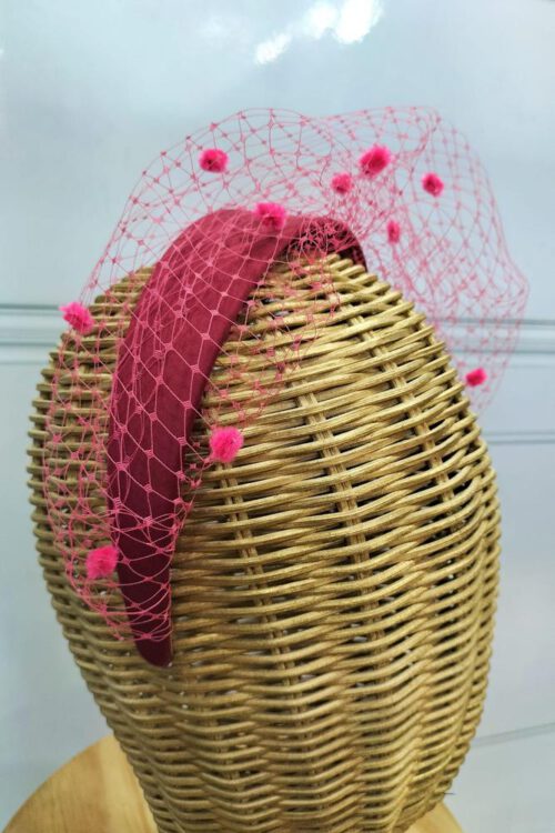 Diadema buganvilla con redecilla fucsia topitos