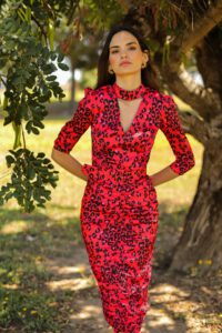 Vestido Gabrielle choker animal print rojo