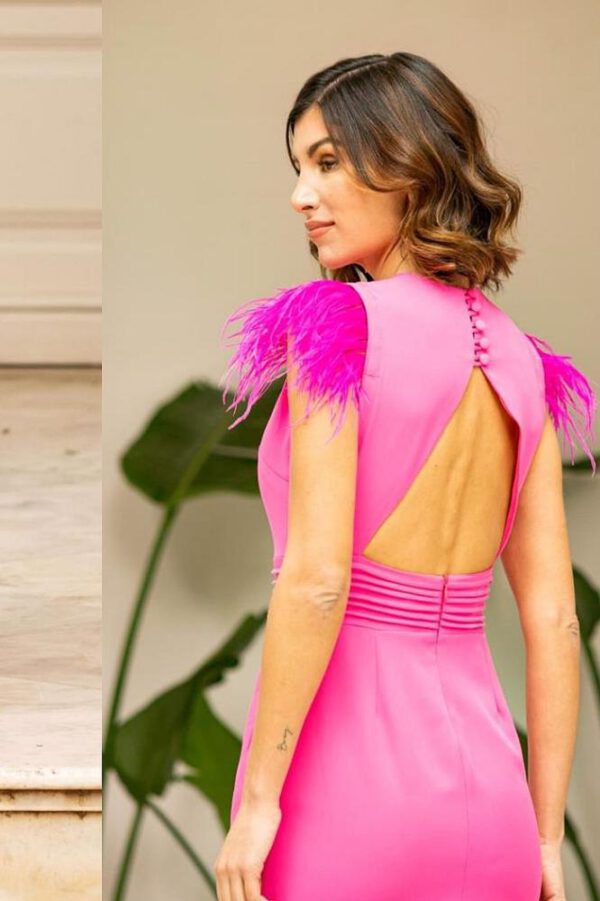 Vestido midi plumas Fucsia