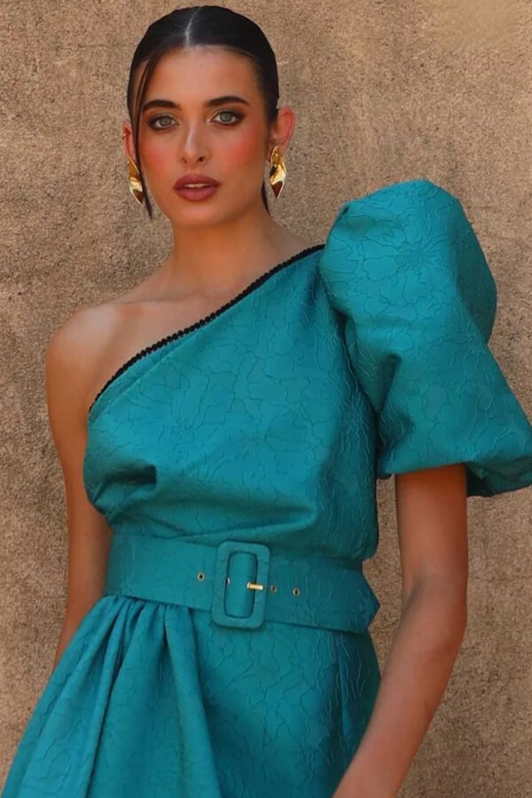 Vestido Hilda asimétrico brocado